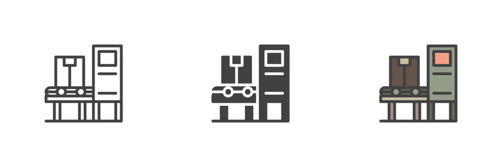 Conveyor belt with box different style icon set