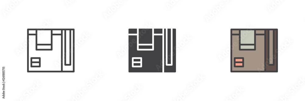 Poster cardboard box different style icon set