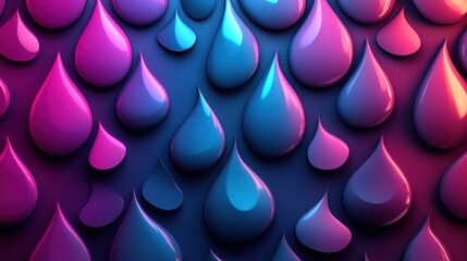 Abstract Neon Raindrops Background: Vibrant Blue and Pink 3D Droplets Pattern