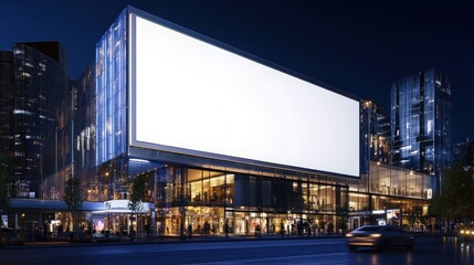 Empty billboard on modern city building at night. Use for advertising mockup