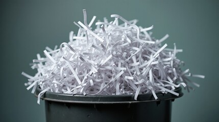 Pile of shredded paper in a black bin showcasing the aftermath of document shredding in an office environment