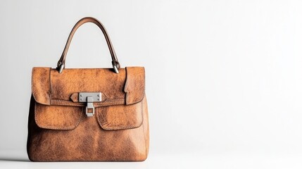 Brown Textured Leather Handbag on Light Background