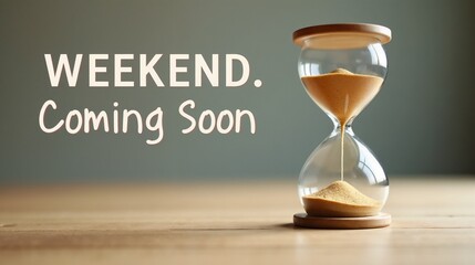 Weekend countdown with sand timer indicating relaxation approaching soon