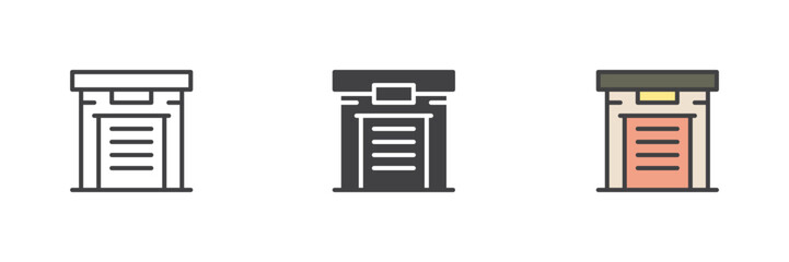 Storage unit or a storage building different style icon set