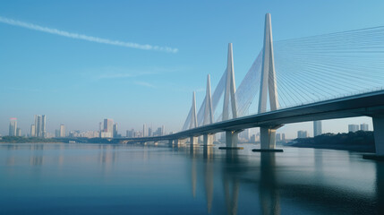 Fototapeta premium Modern Suspension Bridge Over Calm River