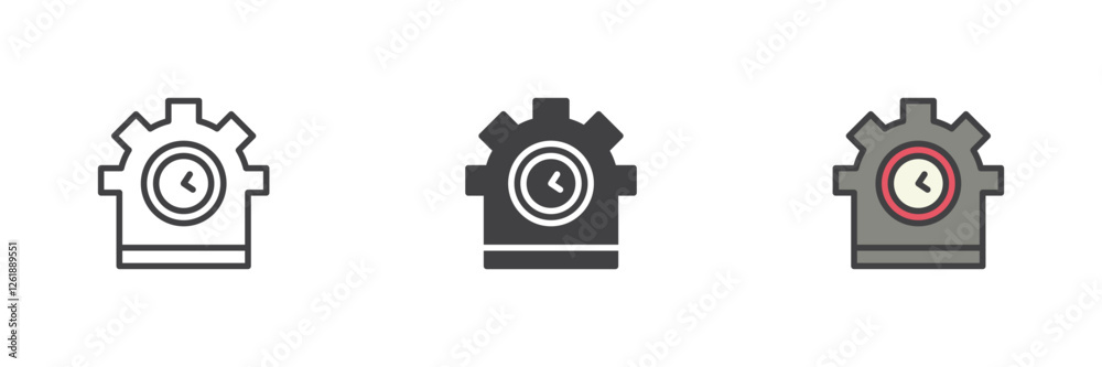 Poster Gear with a clock different style icon set