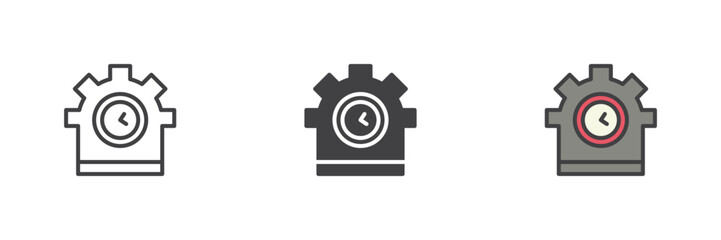 Gear with a clock different style icon set