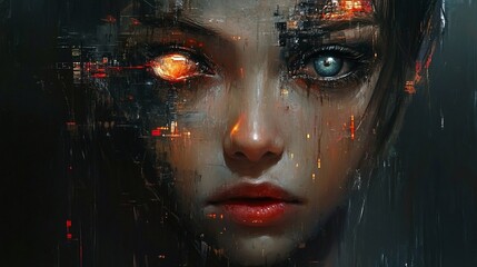 Cyberpunk Girl: Digital Tears and Glowing Eyes