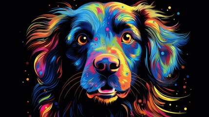 vibrant dog portrait black background