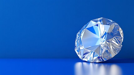Brilliant Diamond Gleams Vividly Against Deep Blue Background. AI Generated