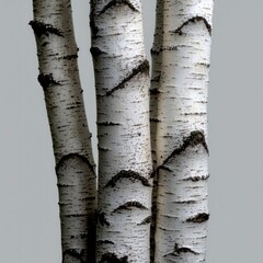 Fototapeta premium Closeup of Three Birch Tree Trunks Against Gray Background