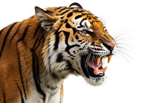 Fierce Tiger Portrait Against White Background