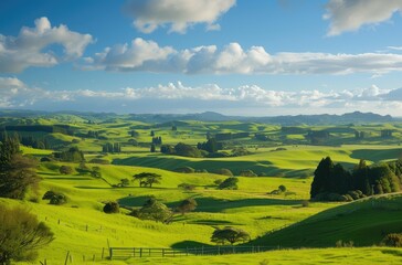Obraz premium Tranquil Green Hills under a Sunny Blue Sky