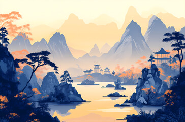 Oriental artistic conception illustration