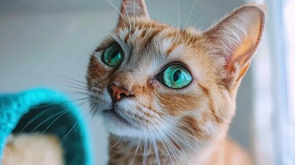 Closeup Portrait of an Orange Tabby Cat with Green Eyes