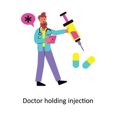 Doctor Holding Injection Concept vector illustration.  isolated on white Background. 