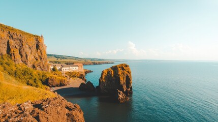 Coastal Rock Formation and Ocean View on a Sunny Day
