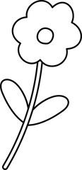 Simple cute hand drawn flower outline.
A flower with leaves coloring page.
Transparent background.