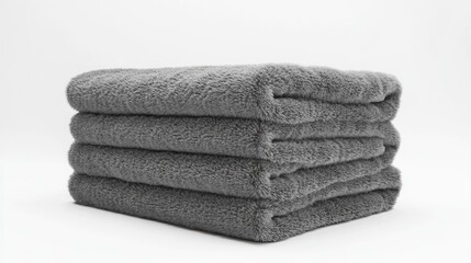 Stack of gray towels on white background