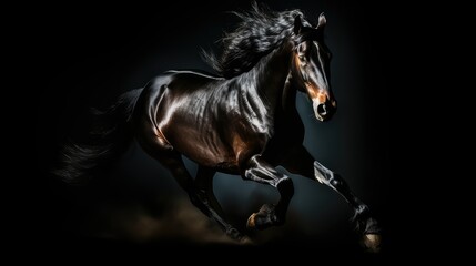 galloping horse on black background