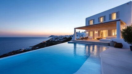 Contemporary Vacation House with Breathtaking Infinity Pool at Dusk