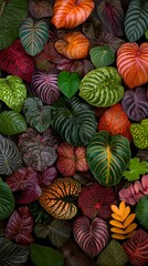Colorful Tropical Leaves Flatlay Background