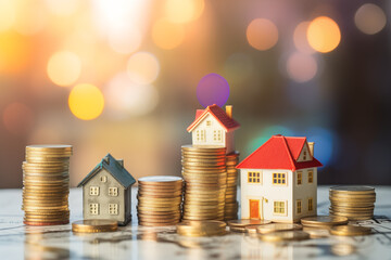 house and coins, Business, concise, metaphorical, close-up, vibrant background.
