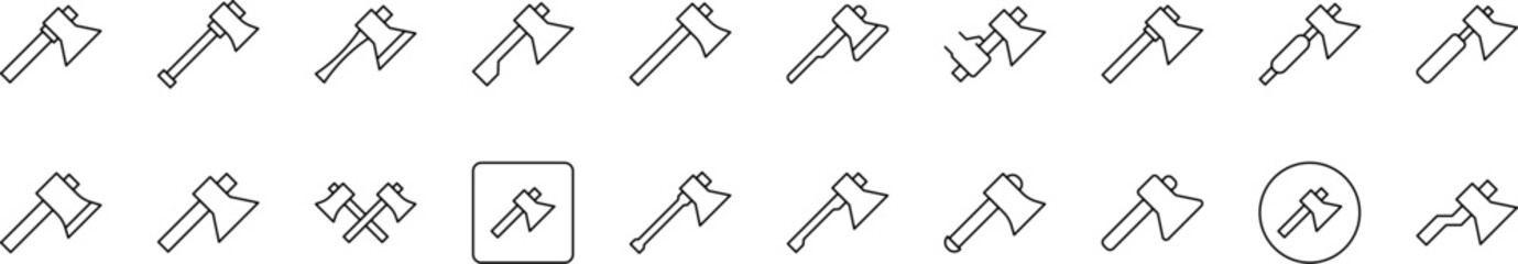 Firewood chopping and Axe Modern Outline Style Icons for Design, Cards, Apps, Social Networks