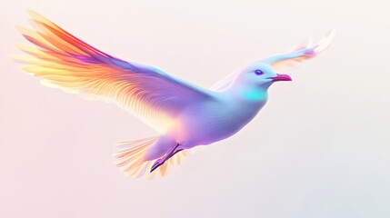 Fototapeta premium Abstract art-style illustration of a flying seagull, with color gradients on a white background.