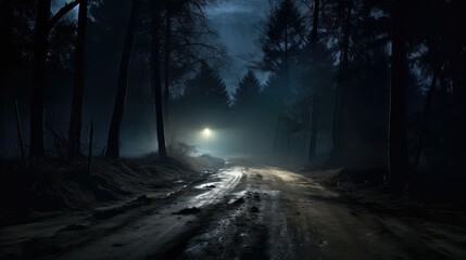 Obraz premium headlights dirt road night