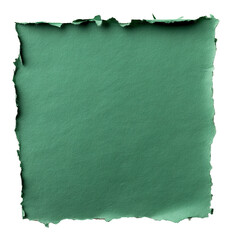 Torn green paper square with rough edges, textured background. Creative art and design concept