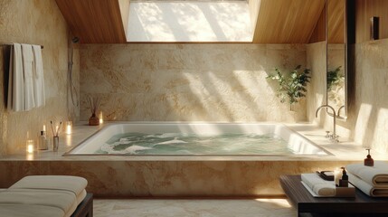 Modern spa bathtub with natural light