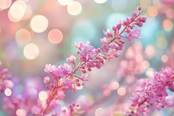 Delicate pink blossoms in soft pastel light, bokeh background, springtime