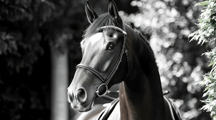 Majestic Black Horse Portrait: Elegance in Monochrome Photography