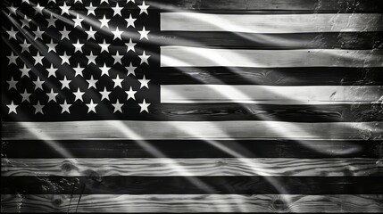 distressed black and white american flag wave