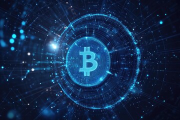 Digital Bitcoin Cryptocurrency Sphere in Technological Background