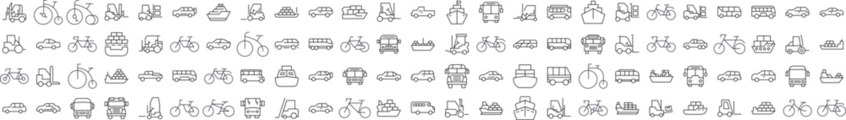 Bus, Ship, Tractor, Bicycle, Car Collection of Thin Icons. Editable Stroke. Perfect for Web Sites, Books, Cards, Apps