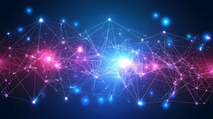 Fototapeta premium Abstract digital network illustration showcasing vibrant connections and glowing nodes in a cosmic background