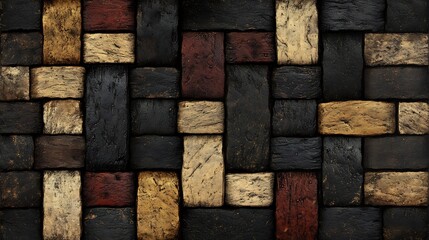Intricately woven dark wood panels create a rich textured background. AI Generated