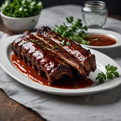 Grilled medium rib eye steak with rosemary and pepper on plate. Onion Cevapcici Food Kebabs meat skewers with rice Delicious Steak Background.Grilled medium rib eye steak with rosemary and pepper on 