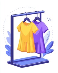 Colorful dresses displayed on a rack in a modern clothing store.