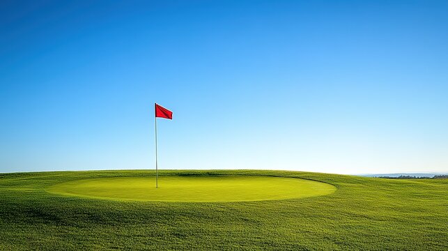Red flag on a green golf course putting green