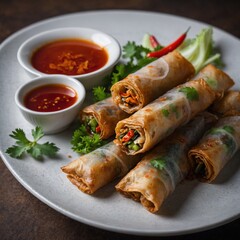 Spring roll Homemade spring rolls on plate. Close-up Homemade spring rolls on plate. Close-up Crispy Fried Spring Rolls with Dipping Sauce.