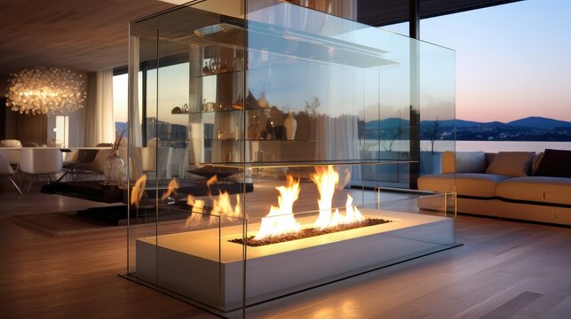 divider glass fireplace
