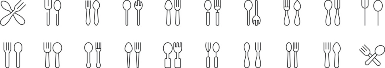 Fork and Spoon Collection of Thin Icons. Editable Stroke. Perfect for Web Sites, Books, Cards, Apps