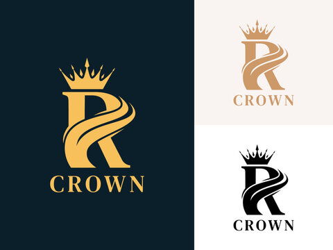 Initial letter R with Crown logo design. Beauty Initial identity logo icon. crown logo design vector template