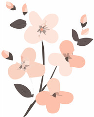 Minimalist peach blossom illustration, delicate pink petals