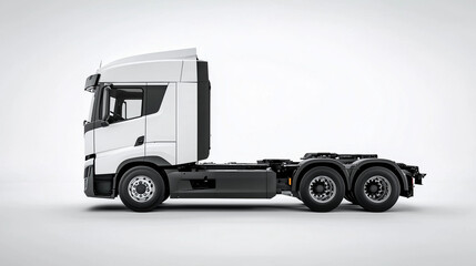 Fototapeta premium Side View of Modern White Semi Truck on a White Minimalistic Background