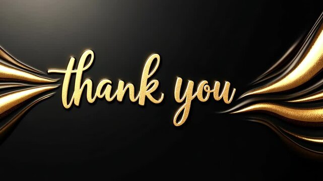 Animated thank you with gold letters on black background. Suitable for celebrations, wishes, events, messages, holidays and festivals.