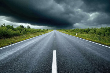 Fototapeta premium Empty road under dark storm clouds